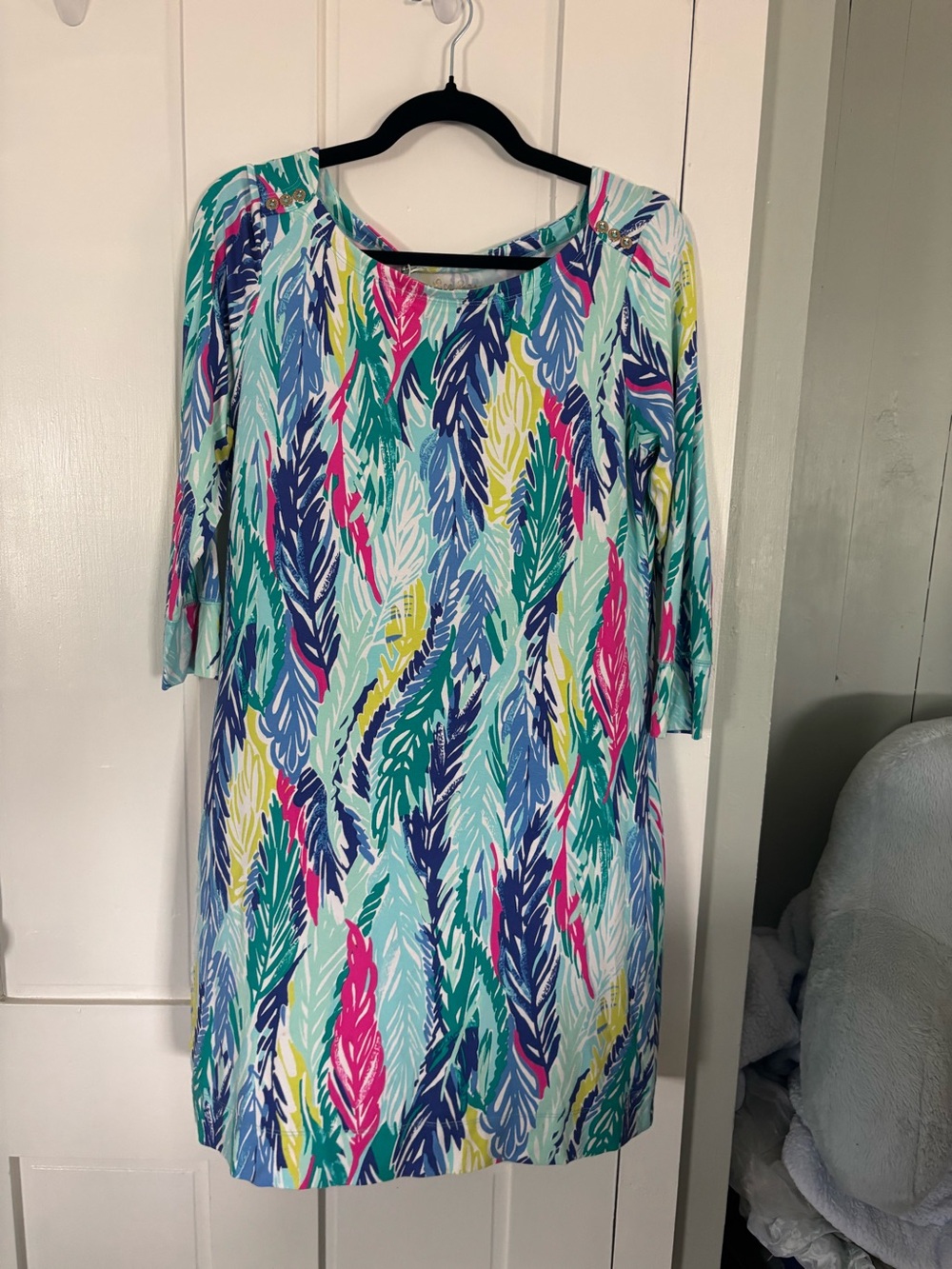 Lillie Pulitzer Colorful Feather-Print Shift Dress - Mint, Teal, Navy & Pink